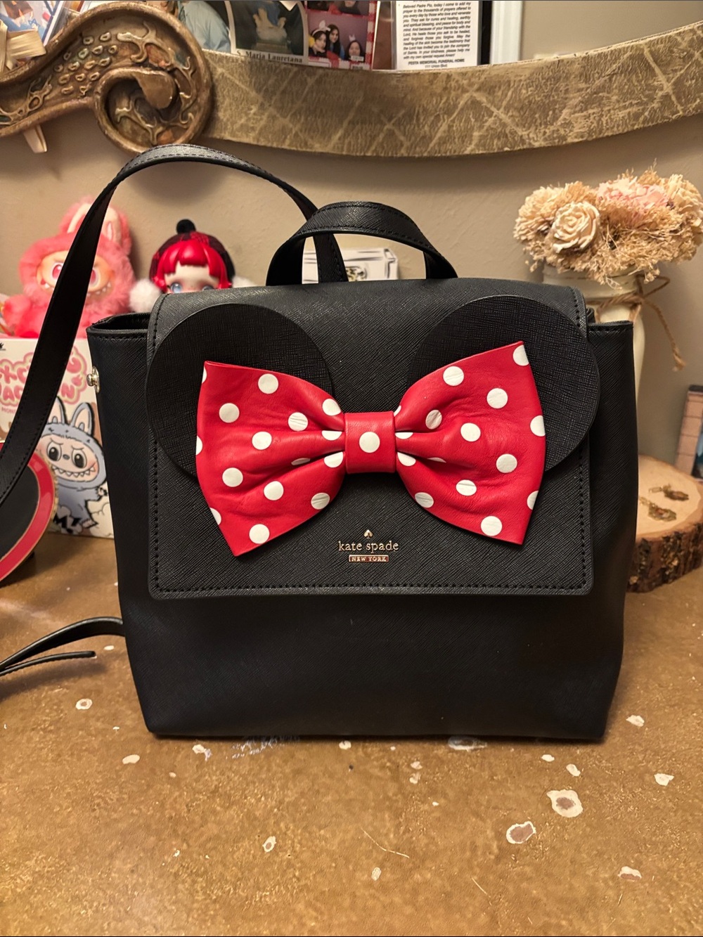 kate spade Black Minnie Bow Backpack with Red Polka Dot Bow
